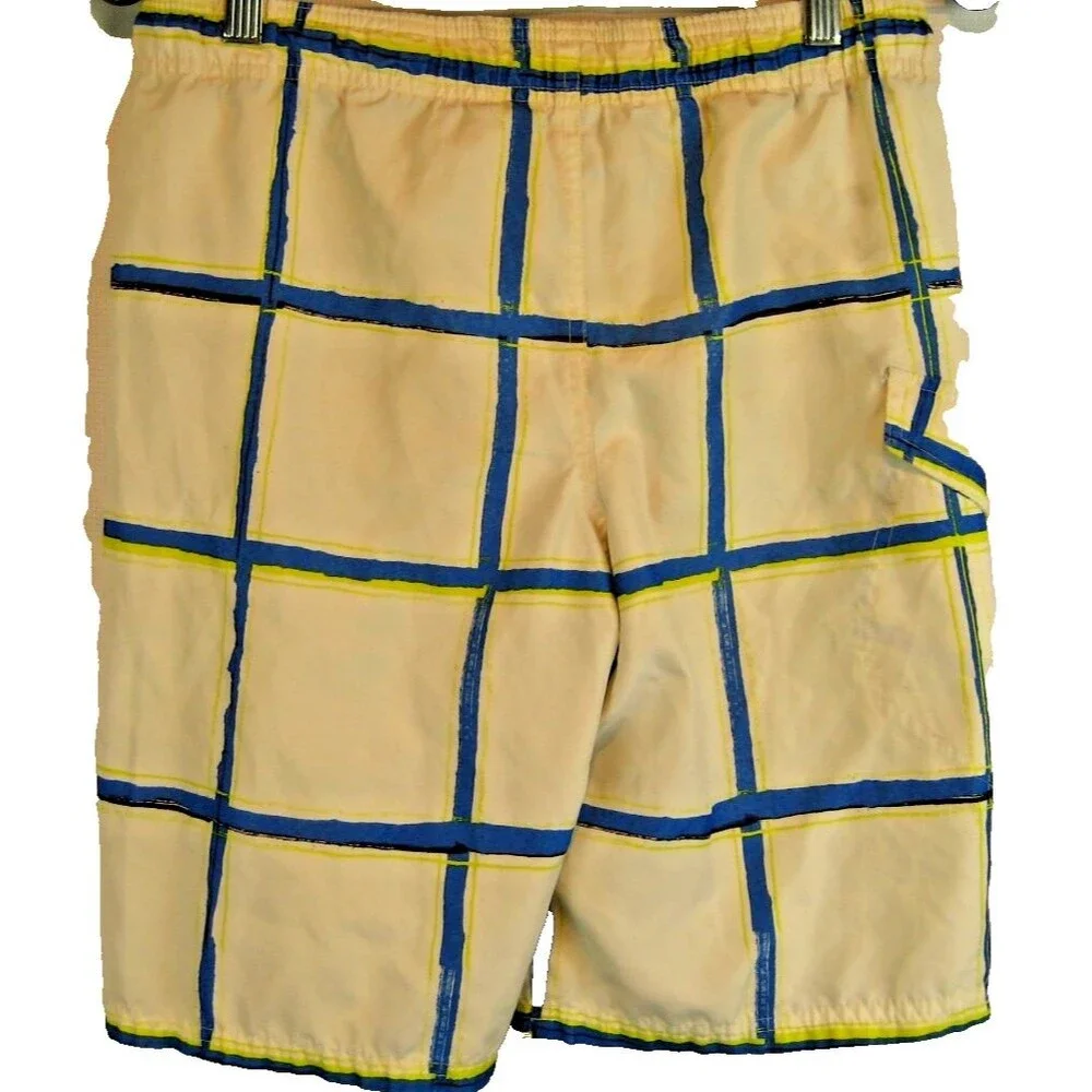 Boys Ocean Pacific OP Blue/White Check Board Swim Surf Shorts sz L(10-12) [28x9]